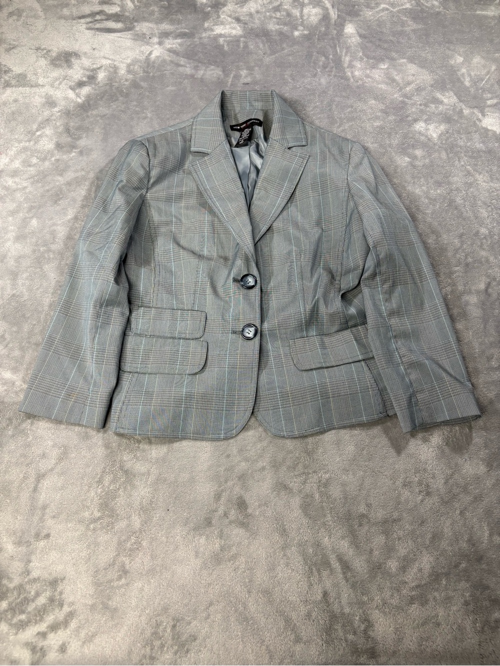 New York & Company Women's Gray Plaid Two-Button Blazer